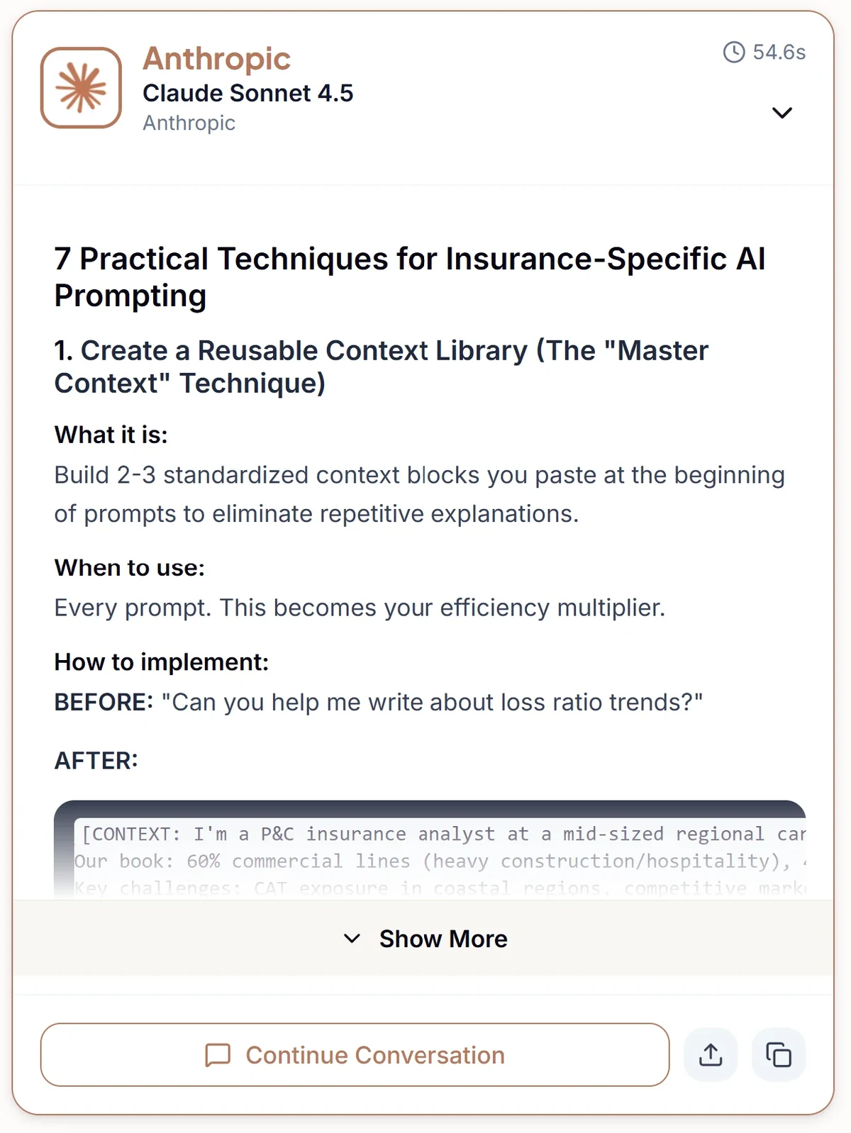 Claude Sonnet 4.5 response with practical reusable context primer techniques
