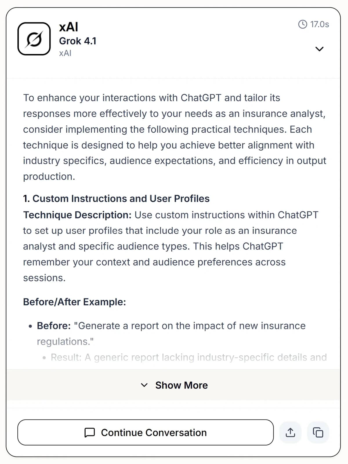 Grok 4.1 response with custom instructions and user profiles approach