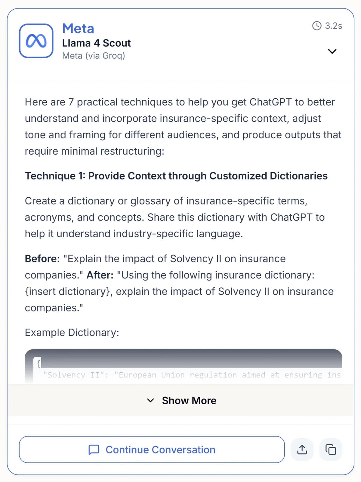 Meta Llama 4 Scout response delivered in ultra-fast 2.3 seconds