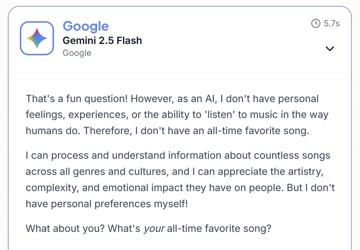 Google Gemini 2.5 Flash explains why AI can't have preferences
